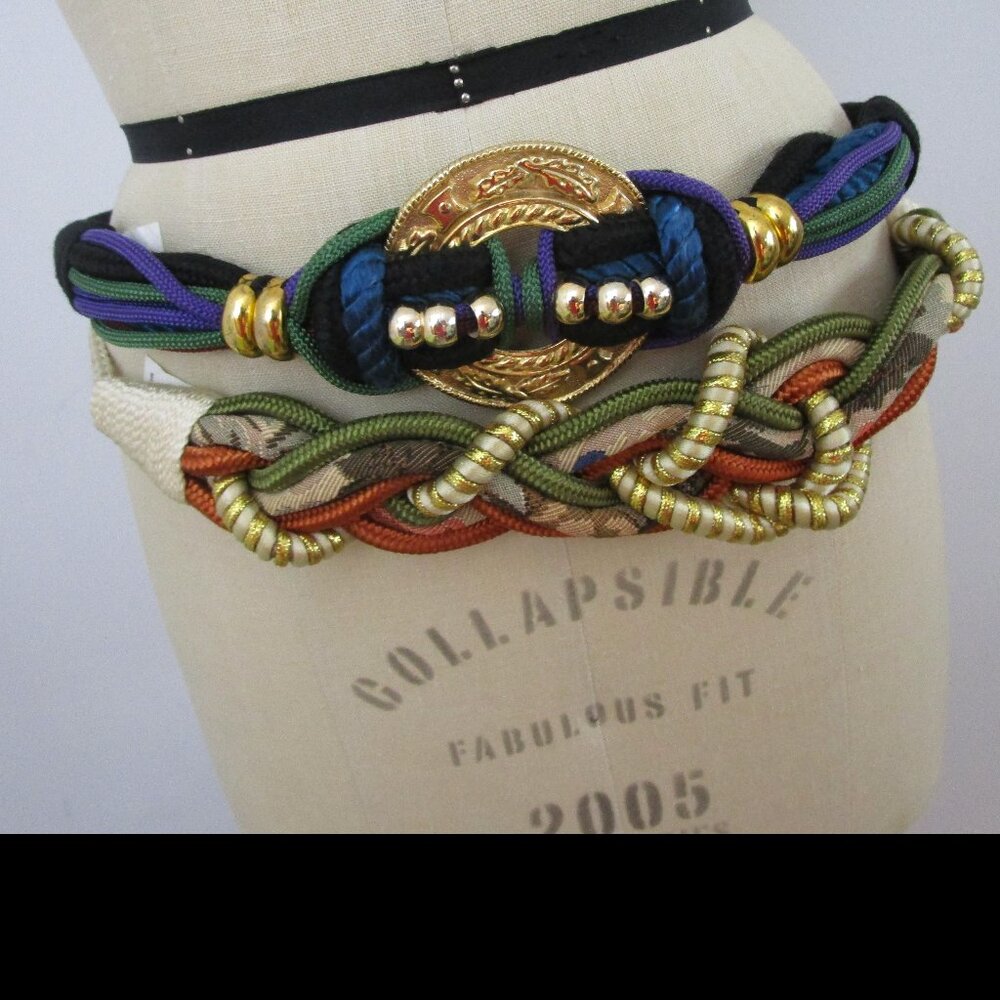 Vintage 1980s Macrame Braided Belts Gold Twisted Taiwan